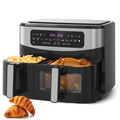 Dual-Basket Air Fryer with Viewing Window, 10L (4L X 6L) XXL 2600W Capacity Double Air Fryer, 12-in-1 Preset Functions