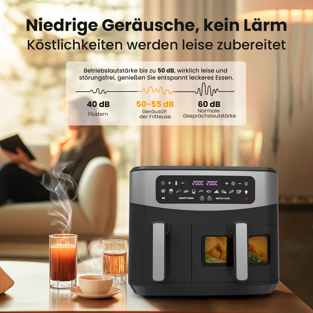 Dual-Basket Air Fryer with Viewing Window, 10L (4L X 6L) XXL 2600W Capacity Double Air Fryer, 12-in-1 Preset Functions