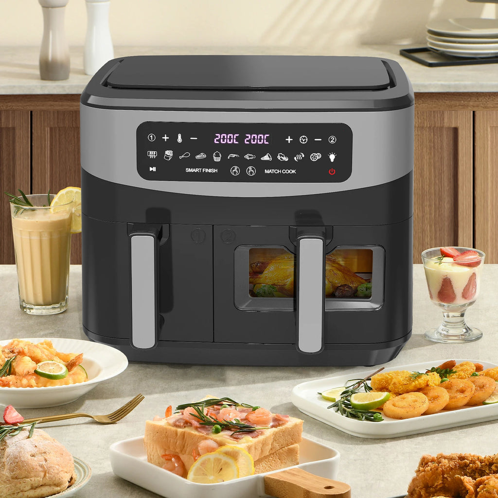 Dual-Basket Air Fryer with Viewing Window, 10L (4L X 6L) XXL 2600W Capacity Double Air Fryer, 12-in-1 Preset Functions