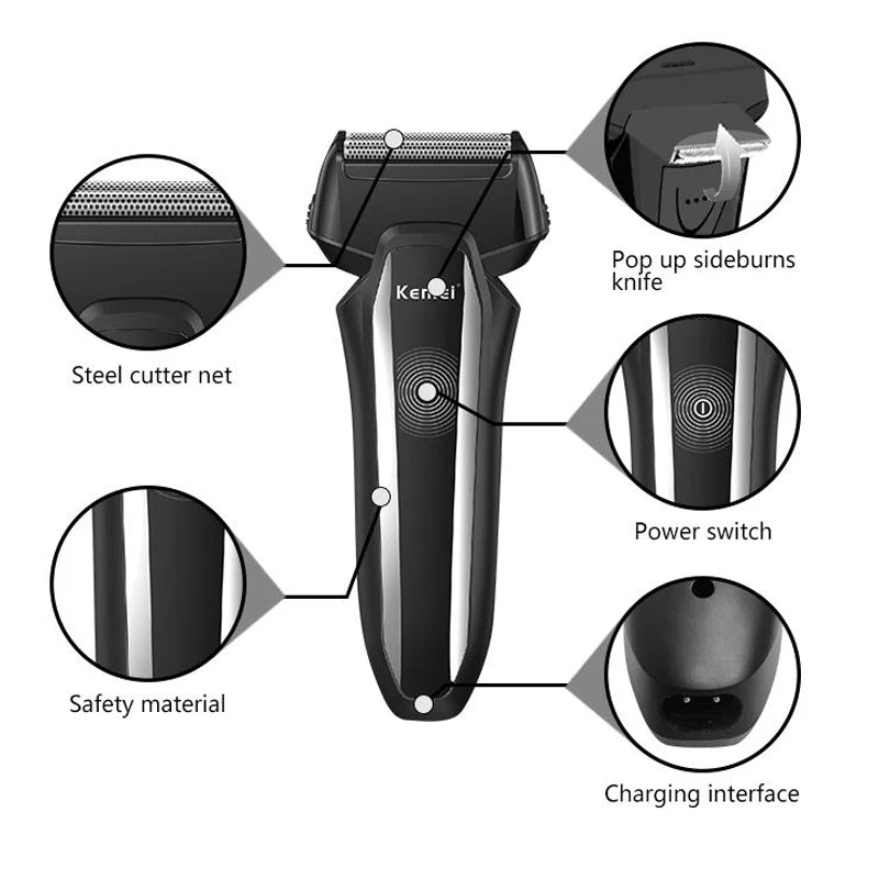 Men's powerful electric shaver for men face beard shaving machine rechargeable foil electric razor with extra mesh