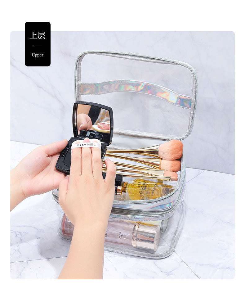 Double Layer Transparent Cosmetic Bag Large Capacity Dry and Wet Separate Waterproof Toiletry Bag Portable Travel Cosmetic Storage Bag