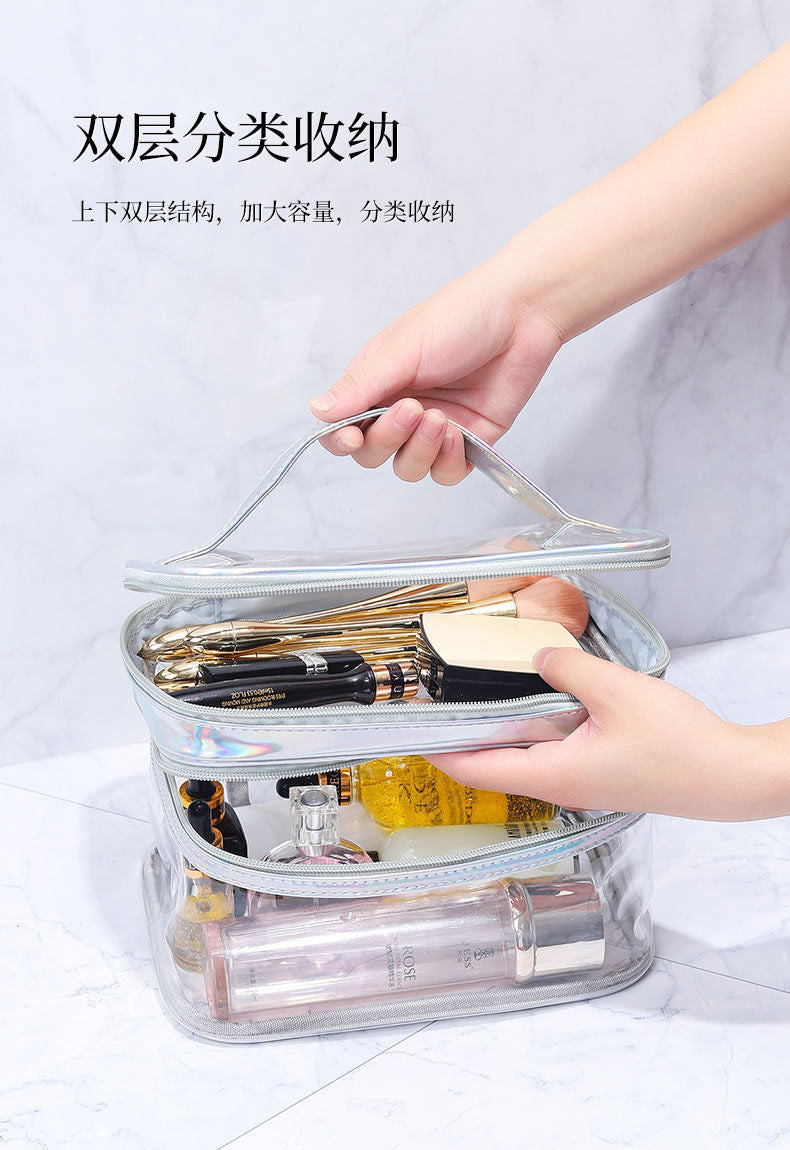 Double Layer Transparent Cosmetic Bag Large Capacity Dry and Wet Separate Waterproof Toiletry Bag Portable Travel Cosmetic Storage Bag