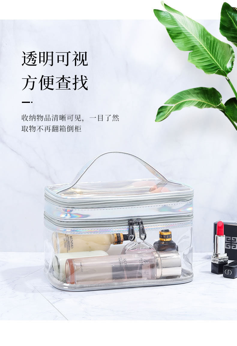 Double Layer Transparent Cosmetic Bag Large Capacity Dry and Wet Separate Waterproof Toiletry Bag Portable Travel Cosmetic Storage Bag