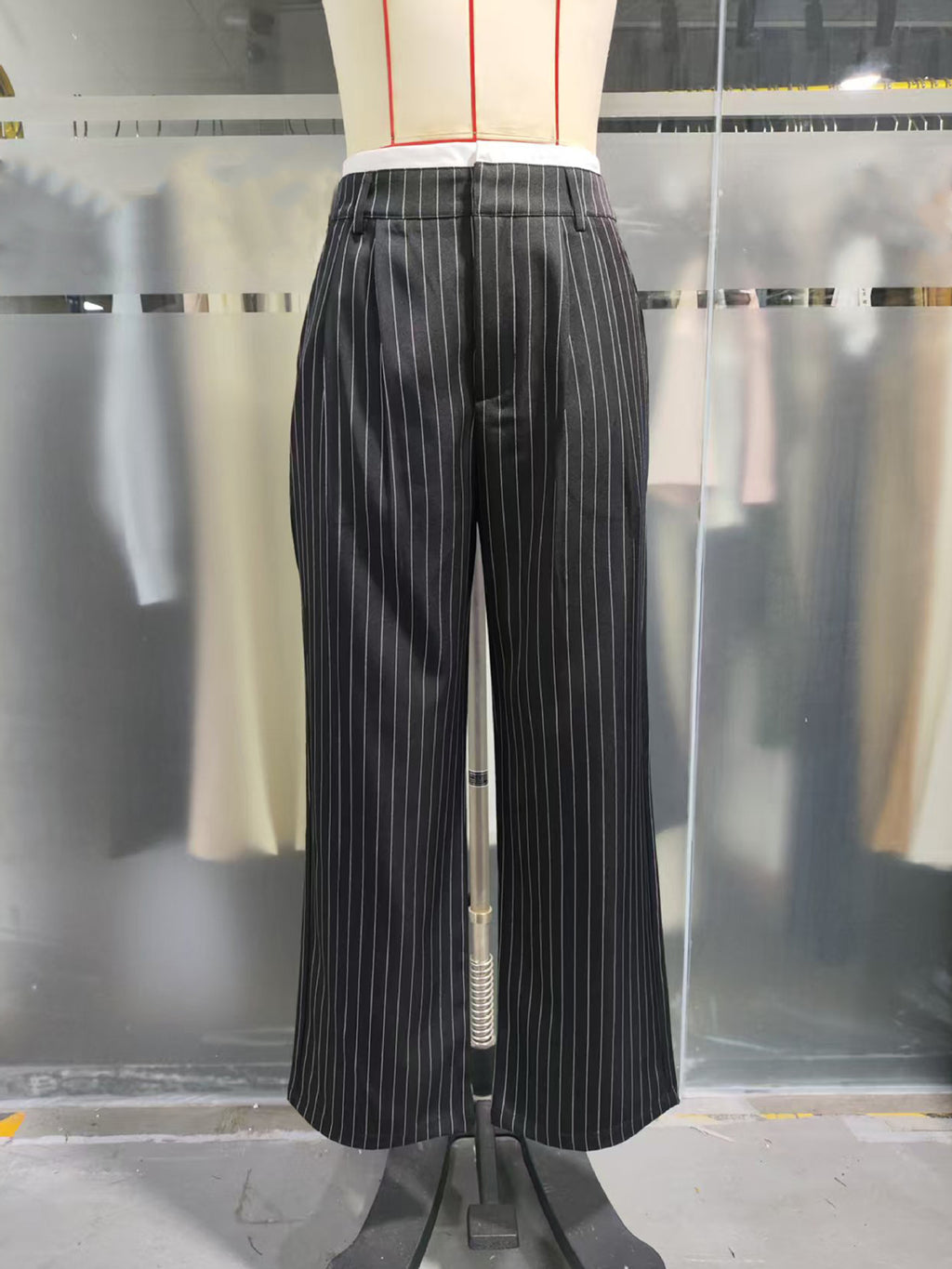 2025 Spring and Summer New Cross-border Design Sense Pants Casual High Waist Stitching Pants Simple Dosing Sense Loose Straight Leg Pants