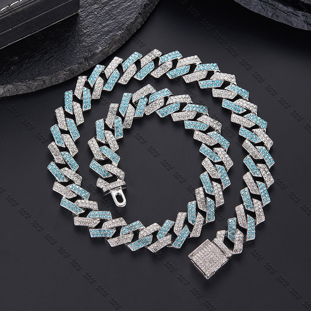 Xindi European and American Popular Men's Necklace 15mm Exaggerated Diamond Geometric Trendy Hip-Hop Jewelry Large Gold Chain Necklace
