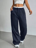 2025 Spring and Summer New Cross-border Design Sense Pants Casual High Waist Stitching Pants Simple Dosing Sense Loose Straight Leg Pants