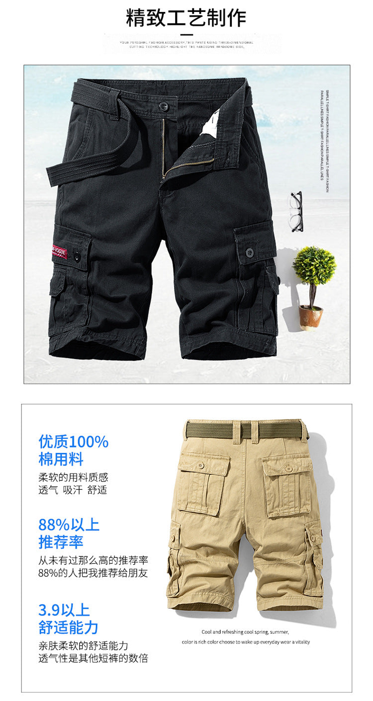 Summer Men's Fashionable Multi-Pocket Workwear Shorts Thin Casual Fashion 95555 Cross-Border for Amazon