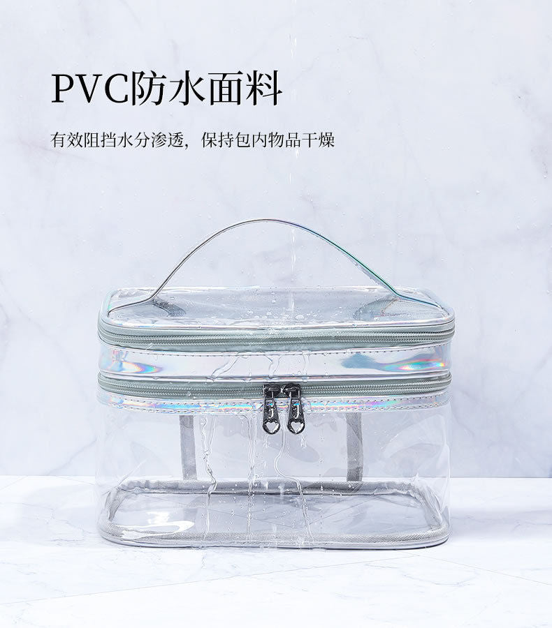 Double Layer Transparent Cosmetic Bag Large Capacity Dry and Wet Separate Waterproof Toiletry Bag Portable Travel Cosmetic Storage Bag