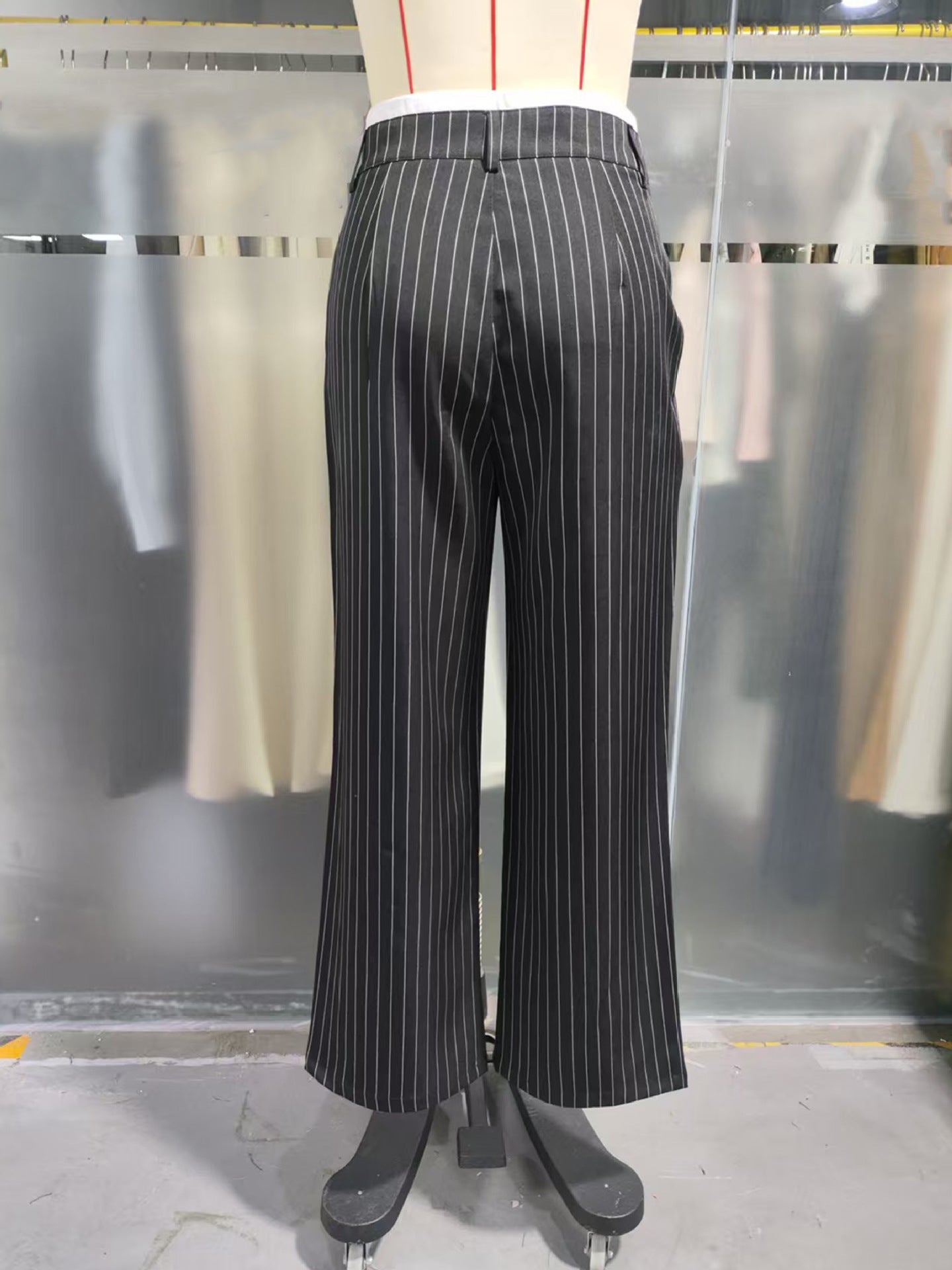 2025 Spring and Summer New Cross-border Design Sense Pants Casual High Waist Stitching Pants Simple Dosing Sense Loose Straight Leg Pants