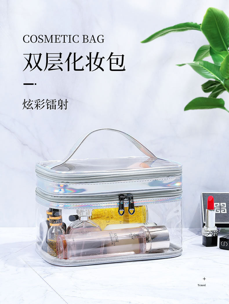 Double Layer Transparent Cosmetic Bag Large Capacity Dry and Wet Separate Waterproof Toiletry Bag Portable Travel Cosmetic Storage Bag