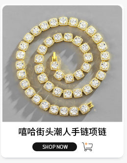 Xindi European and American Popular Men's Necklace 15mm Exaggerated Diamond Geometric Trendy Hip-Hop Jewelry Large Gold Chain Necklace