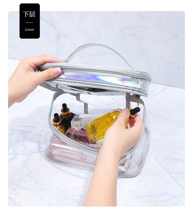 Double Layer Transparent Cosmetic Bag Large Capacity Dry and Wet Separate Waterproof Toiletry Bag Portable Travel Cosmetic Storage Bag