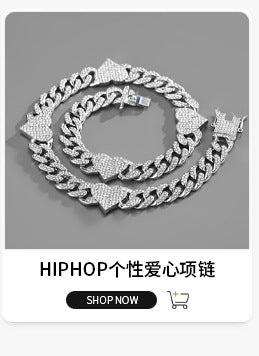 Xindi European and American Popular Men's Necklace 15mm Exaggerated Diamond Geometric Trendy Hip-Hop Jewelry Large Gold Chain Necklace