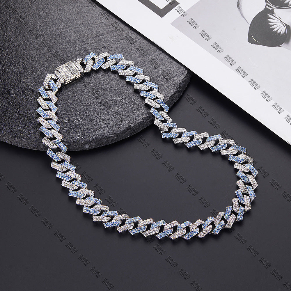 Xindi European and American Popular Men's Necklace 15mm Exaggerated Diamond Geometric Trendy Hip-Hop Jewelry Large Gold Chain Necklace