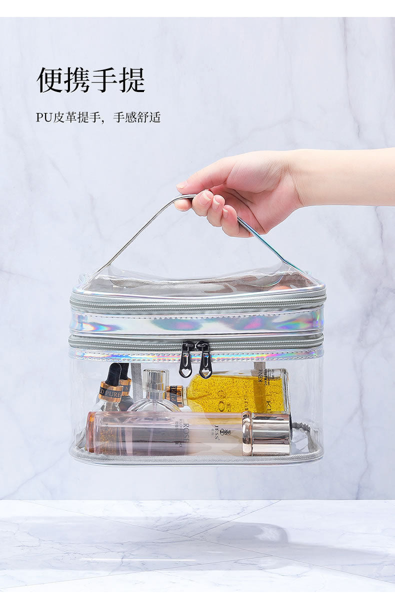 Double Layer Transparent Cosmetic Bag Large Capacity Dry and Wet Separate Waterproof Toiletry Bag Portable Travel Cosmetic Storage Bag