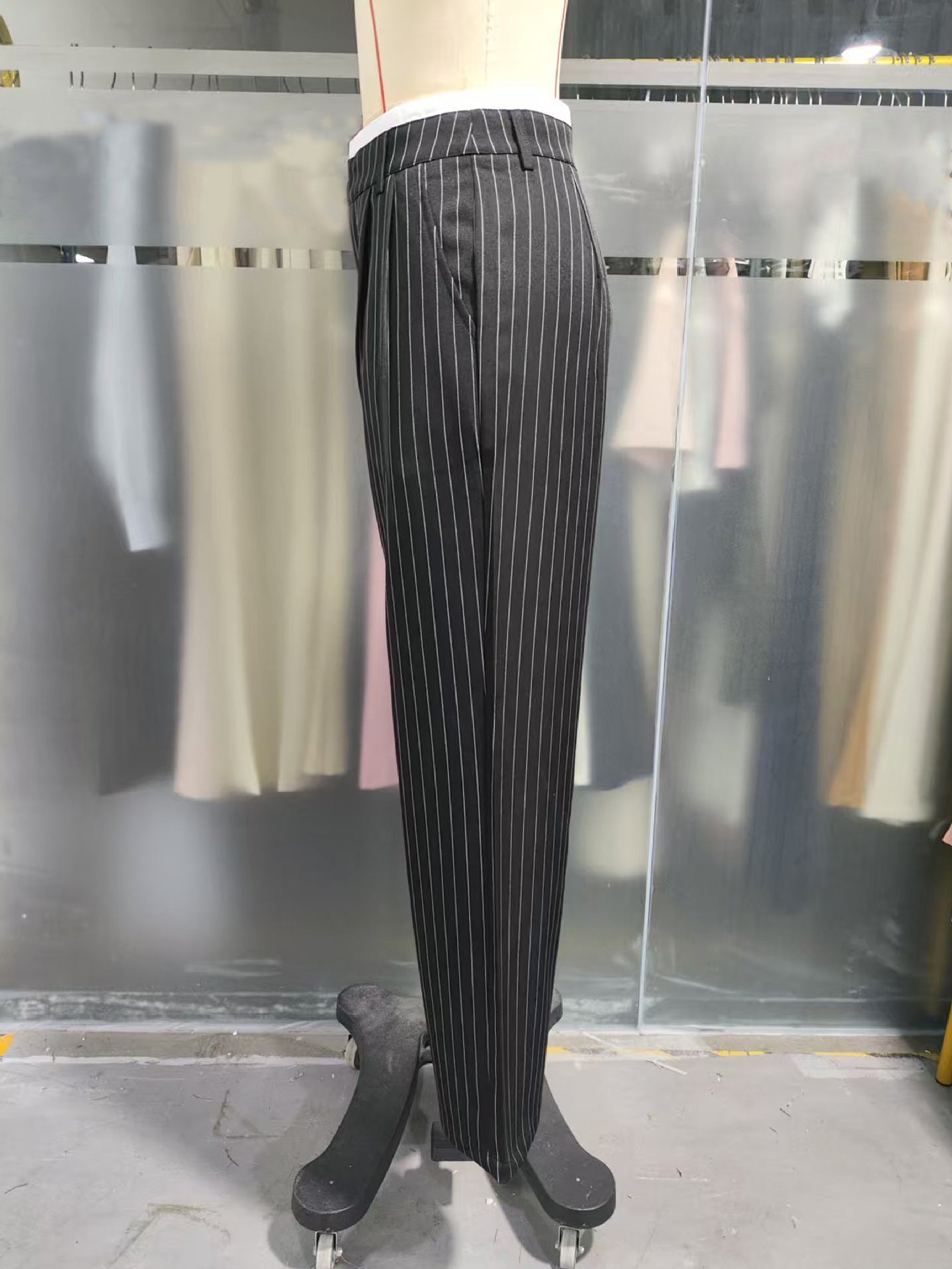2025 Spring and Summer New Cross-border Design Sense Pants Casual High Waist Stitching Pants Simple Dosing Sense Loose Straight Leg Pants