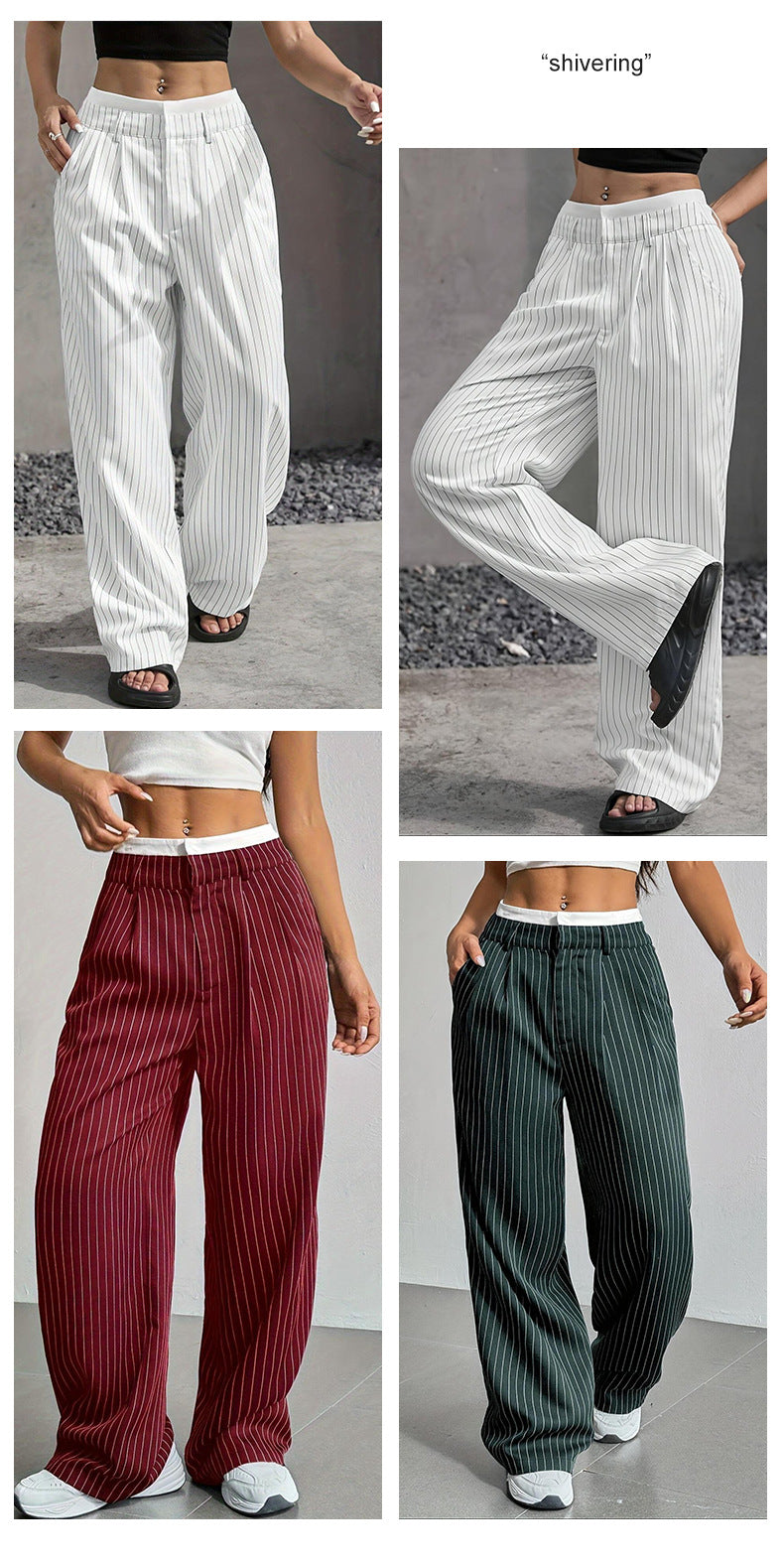 2025 Spring and Summer New Cross-border Design Sense Pants Casual High Waist Stitching Pants Simple Dosing Sense Loose Straight Leg Pants