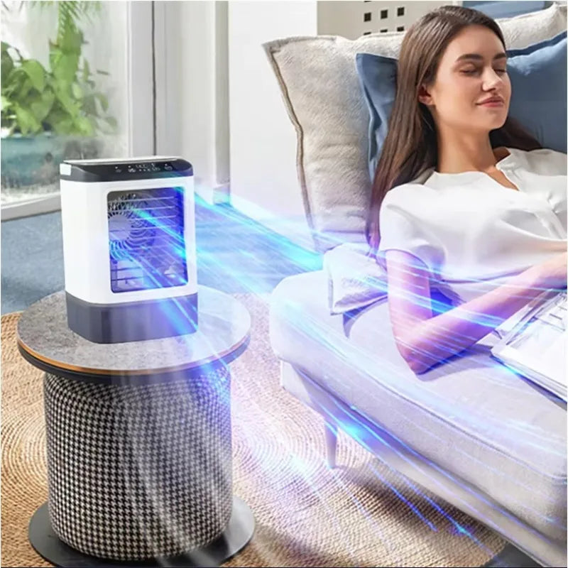 Portable Air Conditioner Fan with Spray Mist, Rechargeable Mini Air Cooler Humidifier, USB Desktop Cooling Fan for Home Office