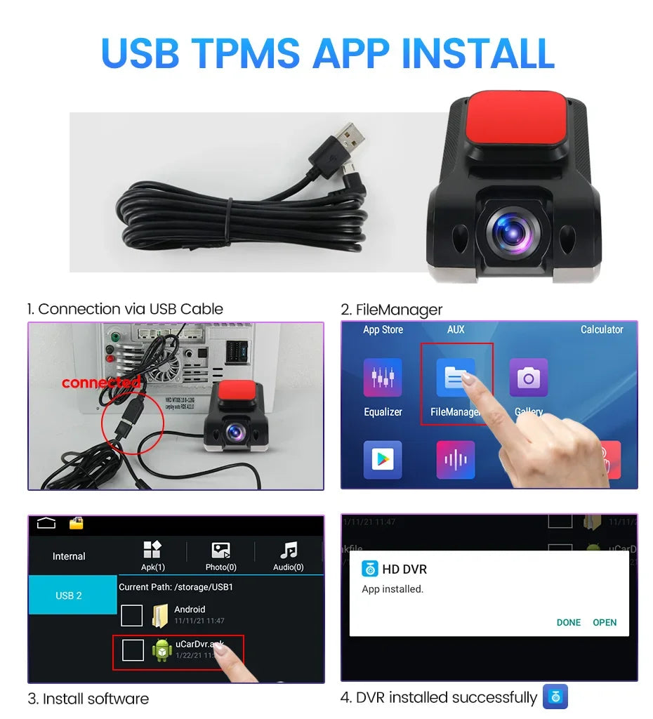 Android Car Radio Dash Cam USB HD 170 Degree Wide Angle Car Camera Recorder Front ADAS Dashcam Android DVR Auto Recorder