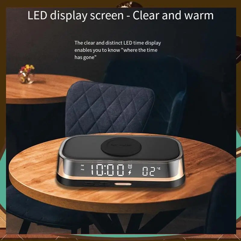 Wireless Charger 15W Multi-Function Desktop Wireless Charger Clock Alarm Thermometer Night Light-AB01