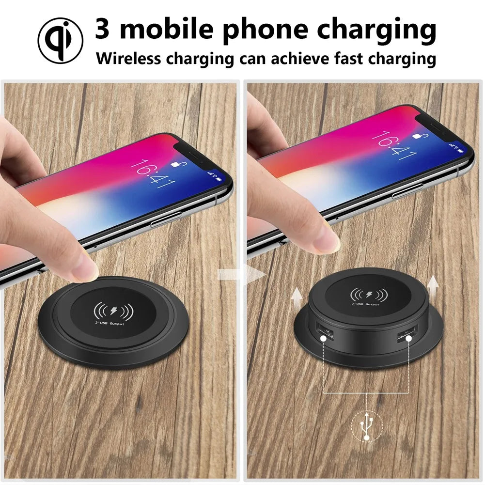 A65I! 10W Fast Wireless Charger Pop-Up Desktop Embedded Fast Wireless Charger with USB Port Universal for Smartphone
