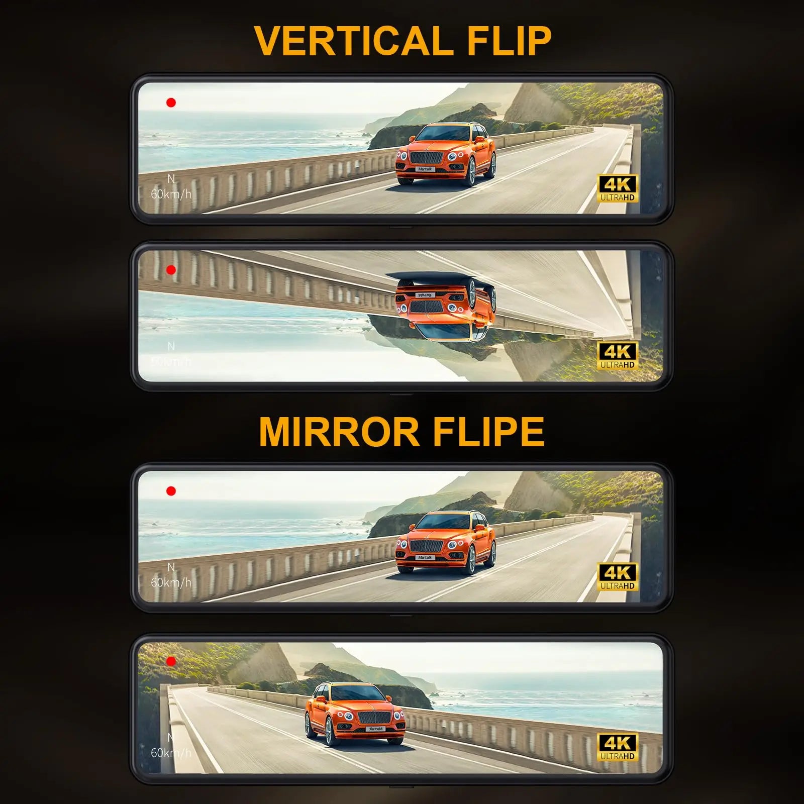 3 Channel Mirror Dash Cam with Front 4K in-Cabin & Rear 1080P Cameras Enhanced Night Vision G-Sensor & Parking Monitor WIFI GPS