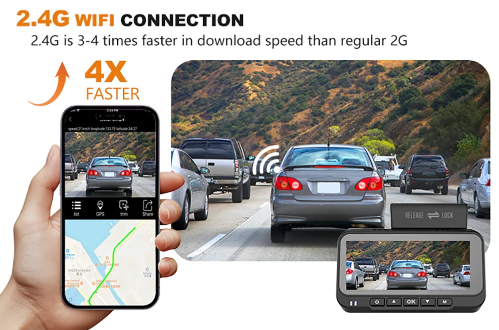 Dash Cam 4K+1080P Dual Dash Car Camera Built-in WiFi GPS 3.19" Screen Car DVR 24H Parking Mode Night Vision Black Box