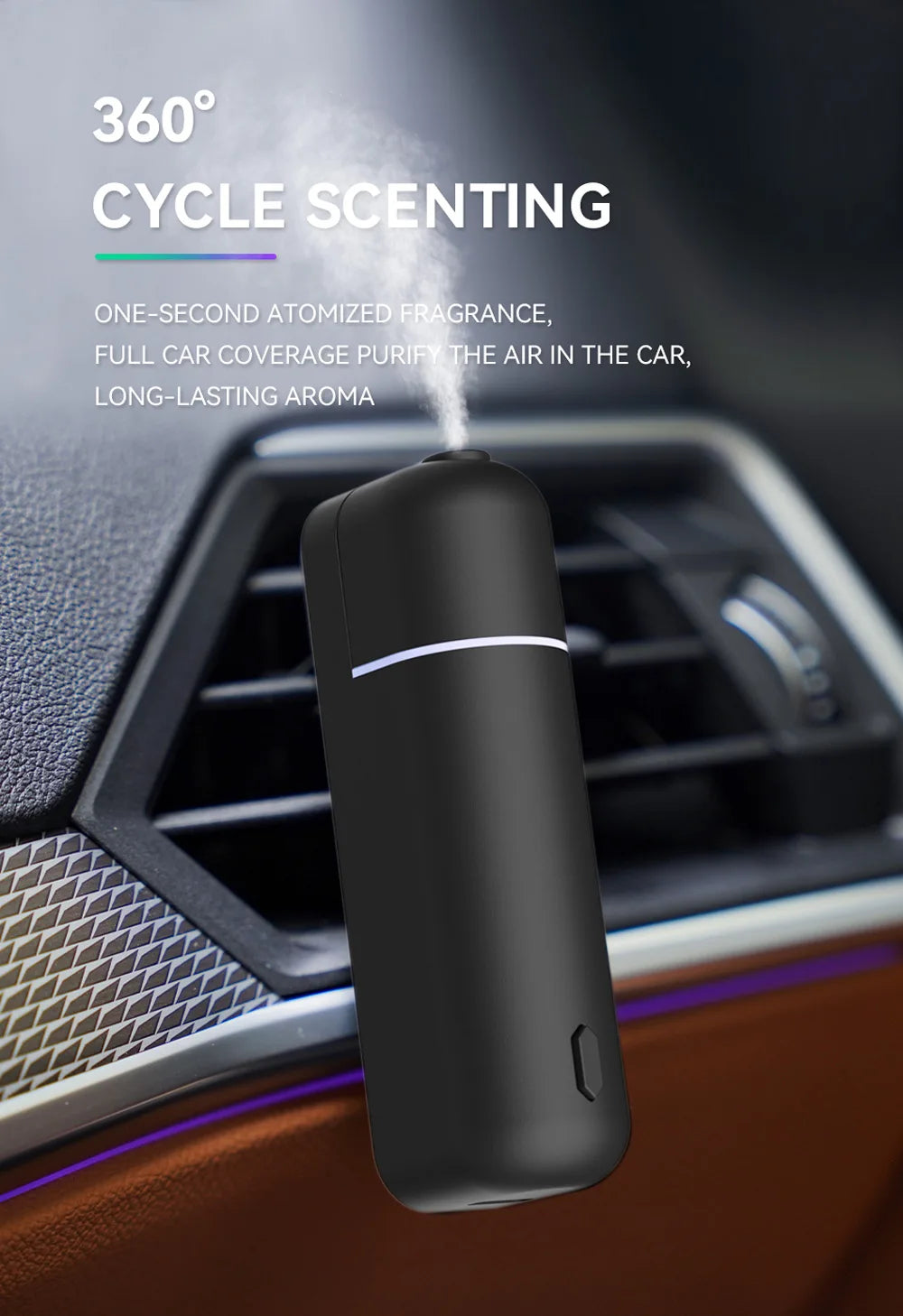 Car Aroma Diffuser Vent Clip Car Air Freshener  Rechargeable Scent Machine Fragrance Oil Waterless Essential Oil Diffuser