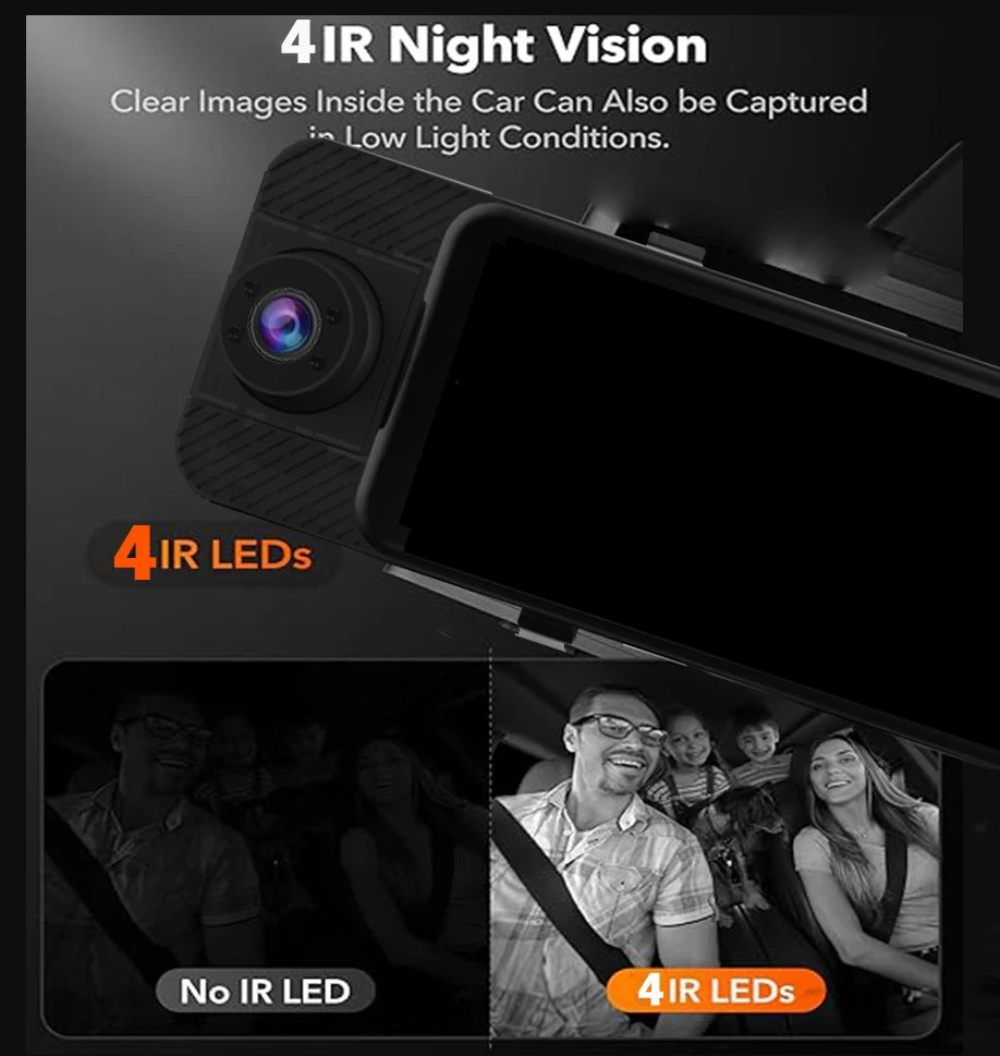 3 Channel Mirror Dash Cam with Front 4K in-Cabin & Rear 1080P Cameras Enhanced Night Vision G-Sensor & Parking Monitor WIFI GPS