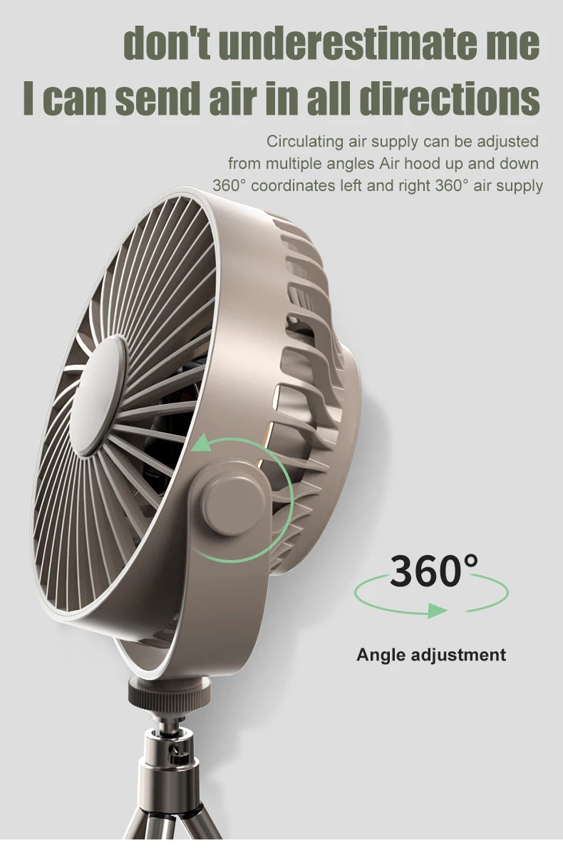 Tripod Stand Desk Air Cooling Blower Rotation Camping Ceiling Fan With Night Light Outdoor USB Chargeable Conditioning Cooler