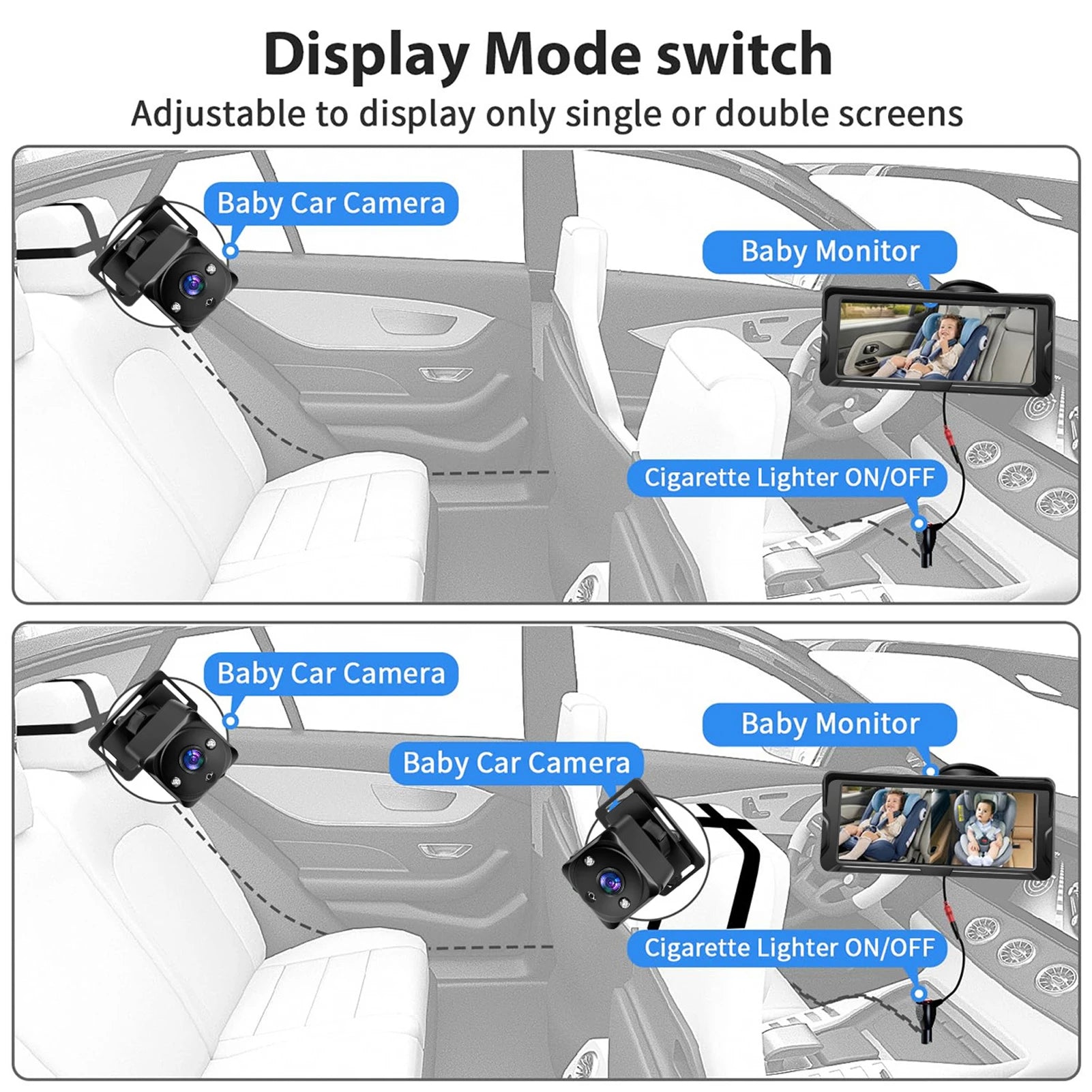 Car Baby Camera Dual Channel 6.8inch 1080P Display with 2 IR Night Vision Camera and 150° Wide View Angle Automotive Baby Camera