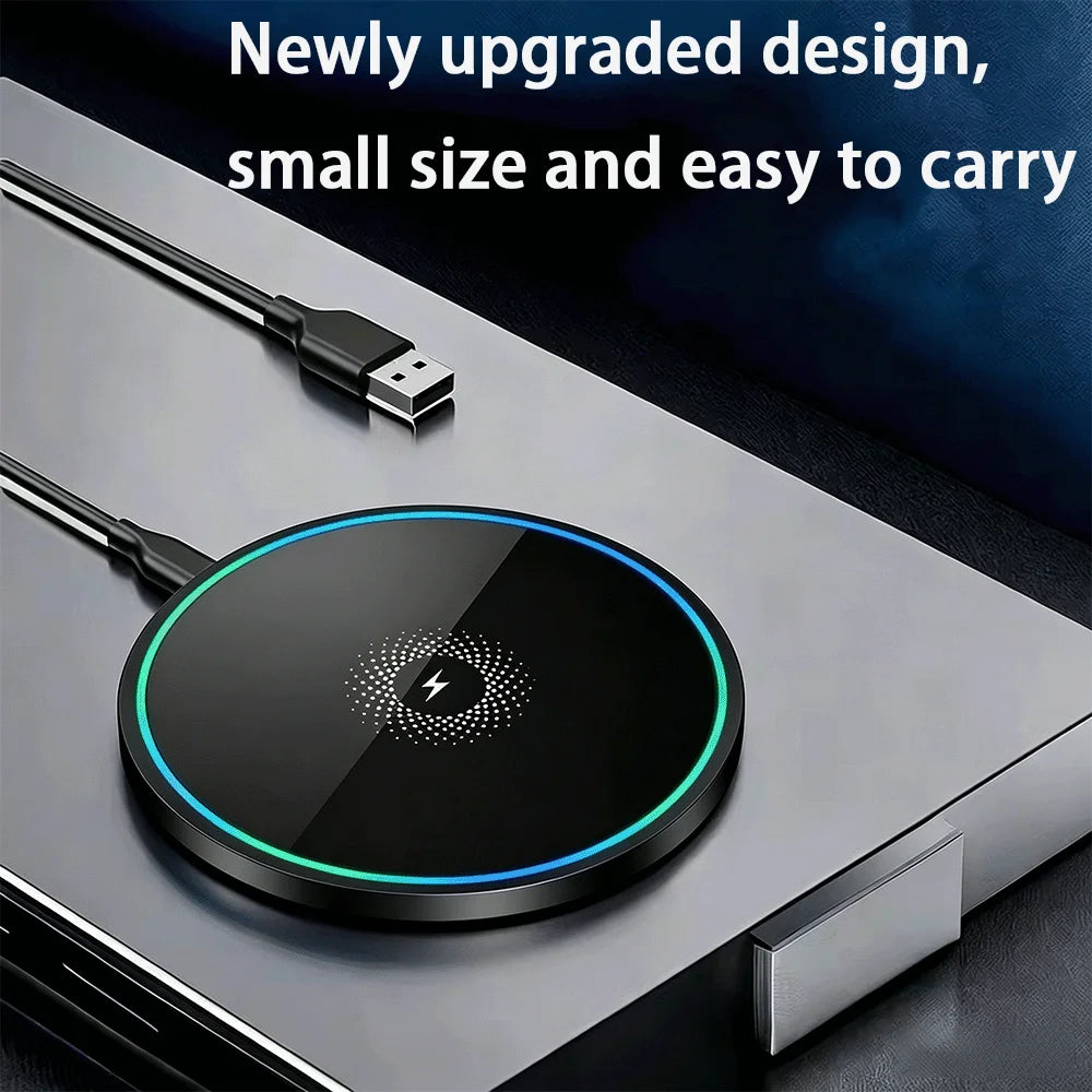 Fast Wireless Charger Compact Portable 15W Qi-Certified Wireless Charger Pad, Fast Charging Dock for iPhone & AirPods