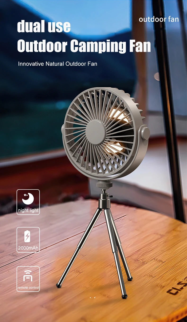 Tripod Stand Desk Air Cooling Blower Rotation Camping Ceiling Fan With Night Light Outdoor USB Chargeable Conditioning Cooler