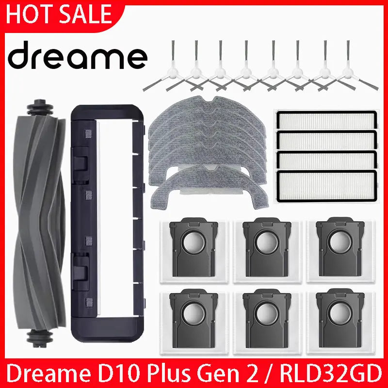 Compatible ( Dreame D10 Plus Gen 2 RLD32GD ) Replacement Parts Accessories Main Side Brush Hepa Filter Mop Cloth Dust Bag