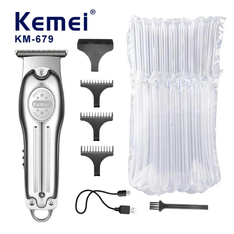 Wholesale Electric Gold Silver Color Hair Trimmer Kemei KM-679 USB Charging Mini LCD Light Carving Scissors Hair Clipper