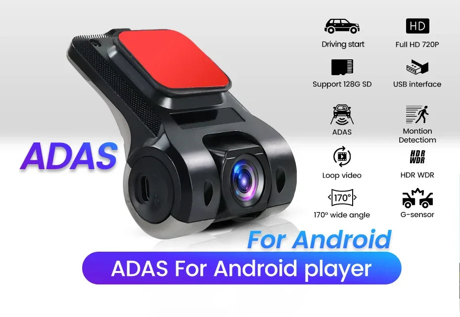Android Car Radio Dash Cam USB HD 170 Degree Wide Angle Car Camera Recorder Front ADAS Dashcam Android DVR Auto Recorder