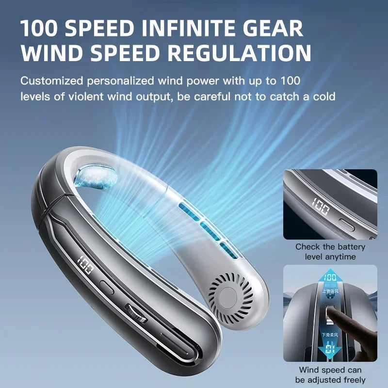 8000mAh USB Hanging Neck Fan Portable Bladeless Mini Rechargeable Mute LED Digital Display Electric Fans Air Cooler New 2025