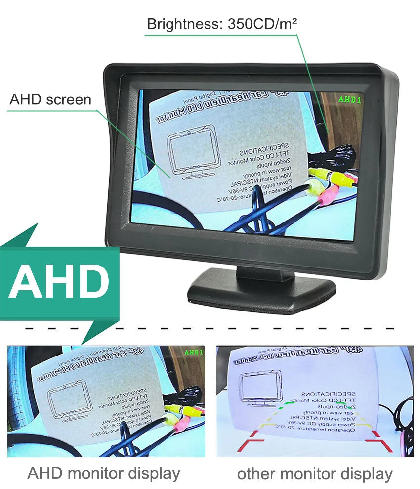 DIYKIT 4.3inch AHD 800*480 Rear View Car Monitor Backup Monitor for AHD Camera CVBS Car Camera