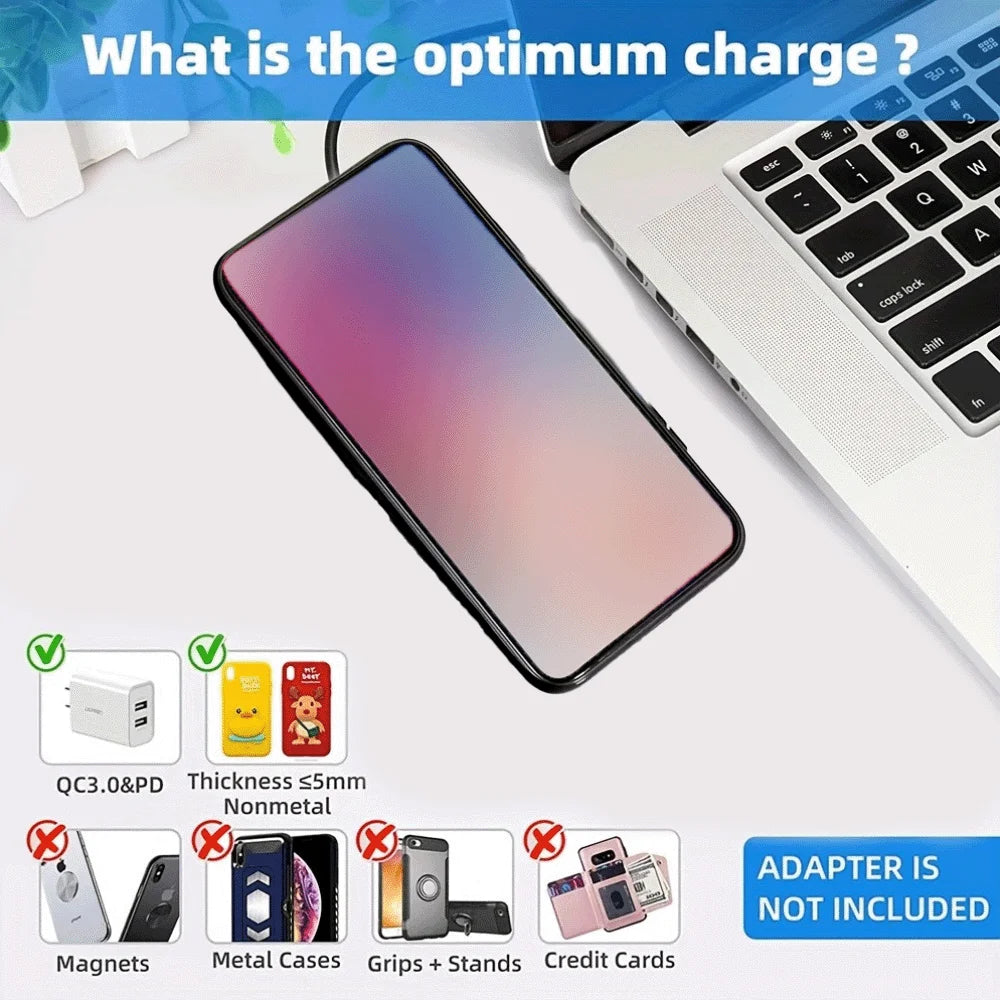 Fast Wireless Charger Compact Portable 15W Qi-Certified Wireless Charger Pad, Fast Charging Dock for iPhone & AirPods