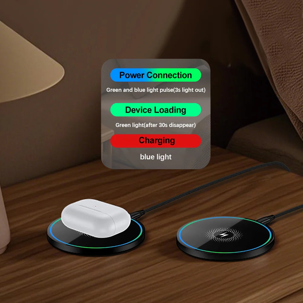 Fast Wireless Charger Compact Portable 15W Qi-Certified Wireless Charger Pad, Fast Charging Dock for iPhone & AirPods