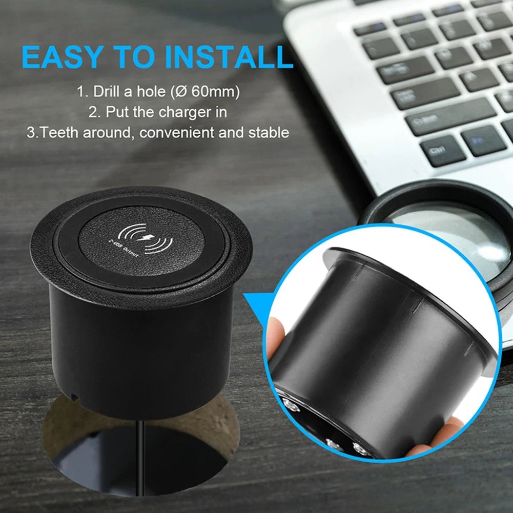 A65I! 10W Fast Wireless Charger Pop-Up Desktop Embedded Fast Wireless Charger with USB Port Universal for Smartphone