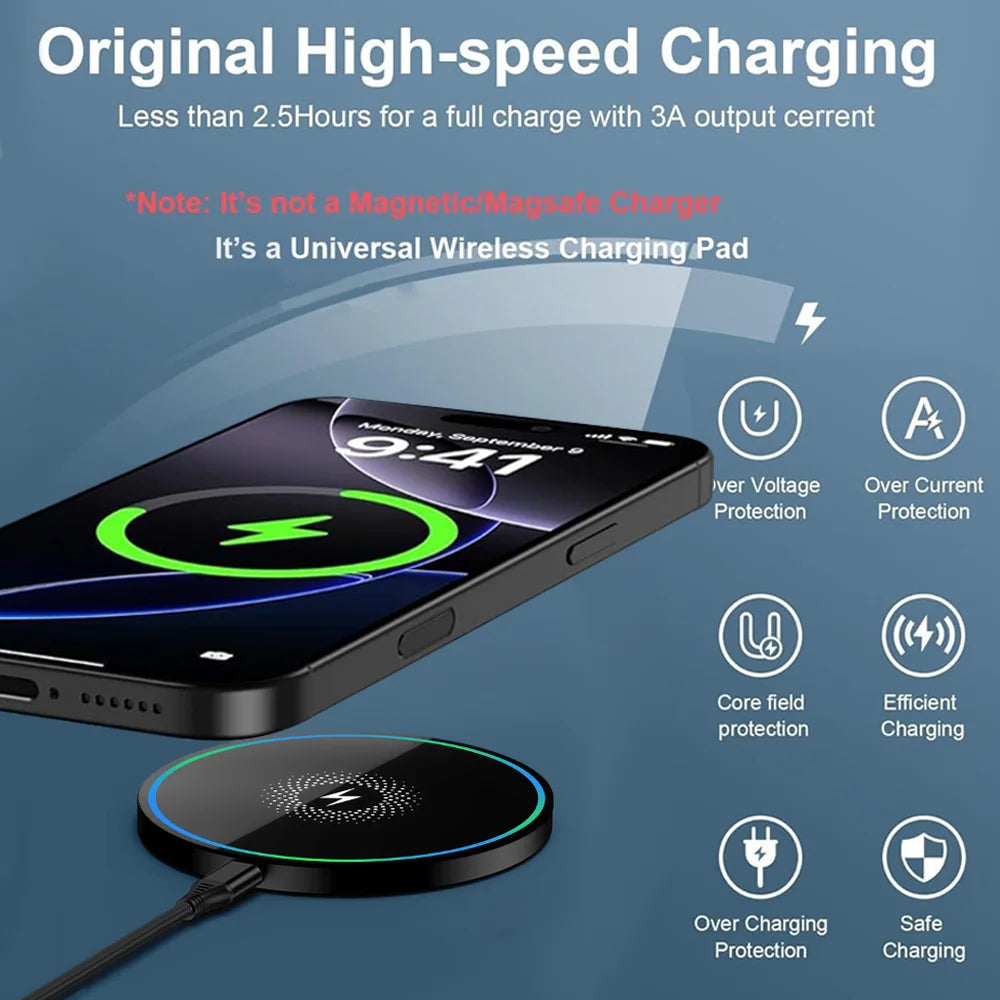 Fast Wireless Charger Compact Portable 15W Qi-Certified Wireless Charger Pad, Fast Charging Dock for iPhone & AirPods