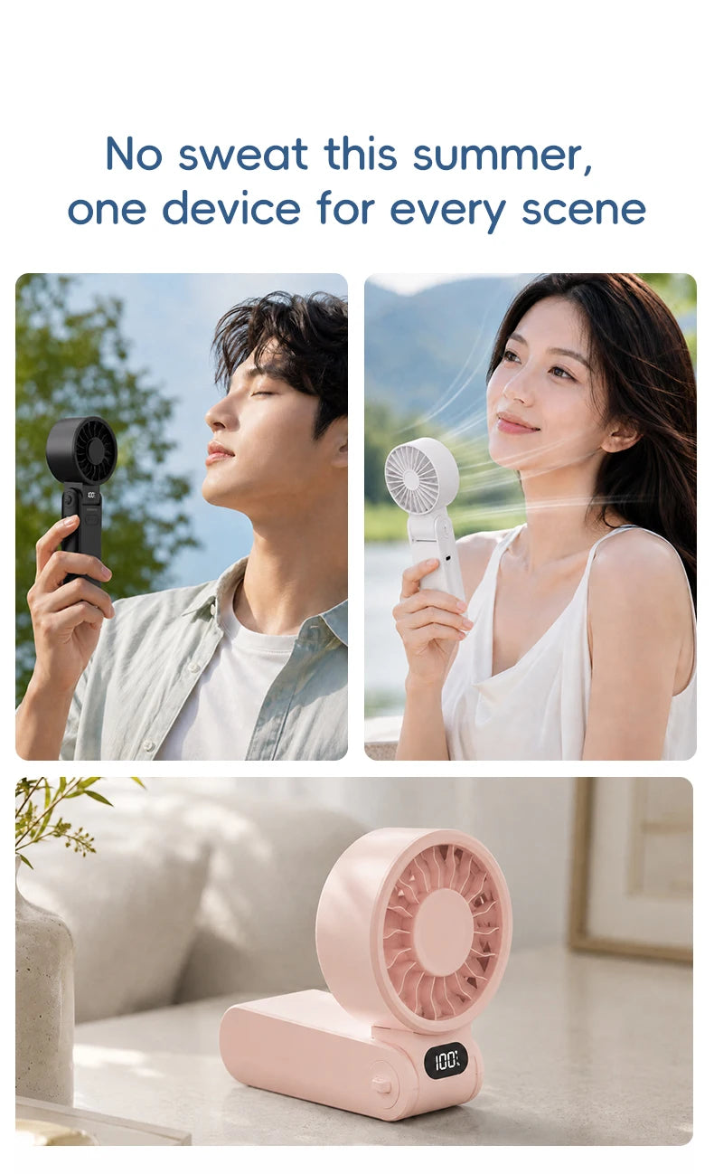 New Portable Handheld Fan 3600mAh USB Foldable Rechargeable Fan 100 Speed Adjustable Outdoor Cooling Fan W/ LED Digital Display