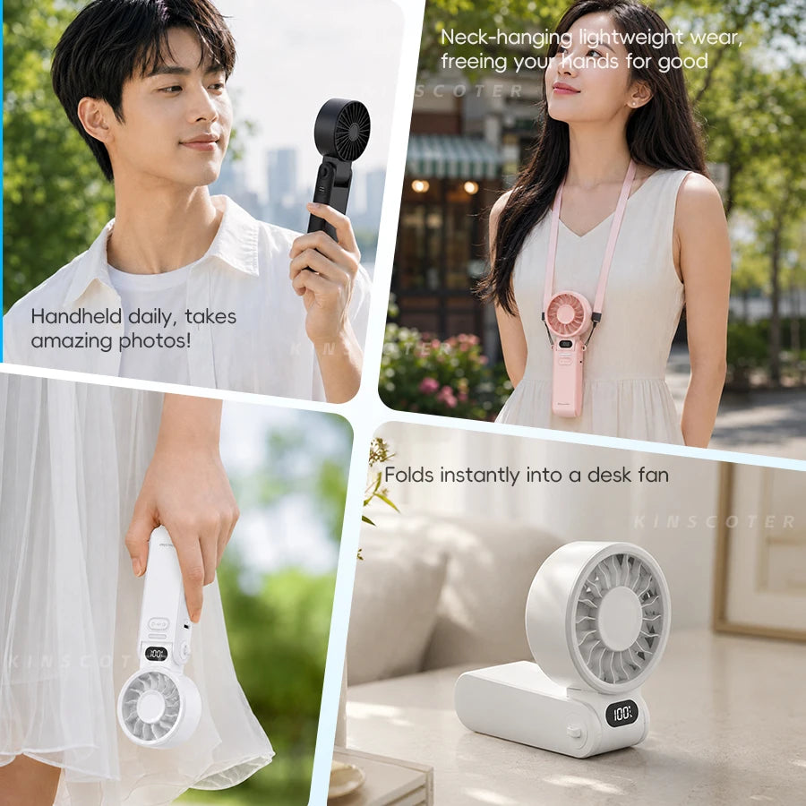 New Portable Handheld Fan 3600mAh USB Foldable Rechargeable Fan 100 Speed Adjustable Outdoor Cooling Fan W/ LED Digital Display