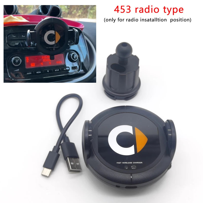 Adapted to Mercedes Benz Smart's new 453 451 wireless charger, car phone holder for automatic wireless charging Wireless charger