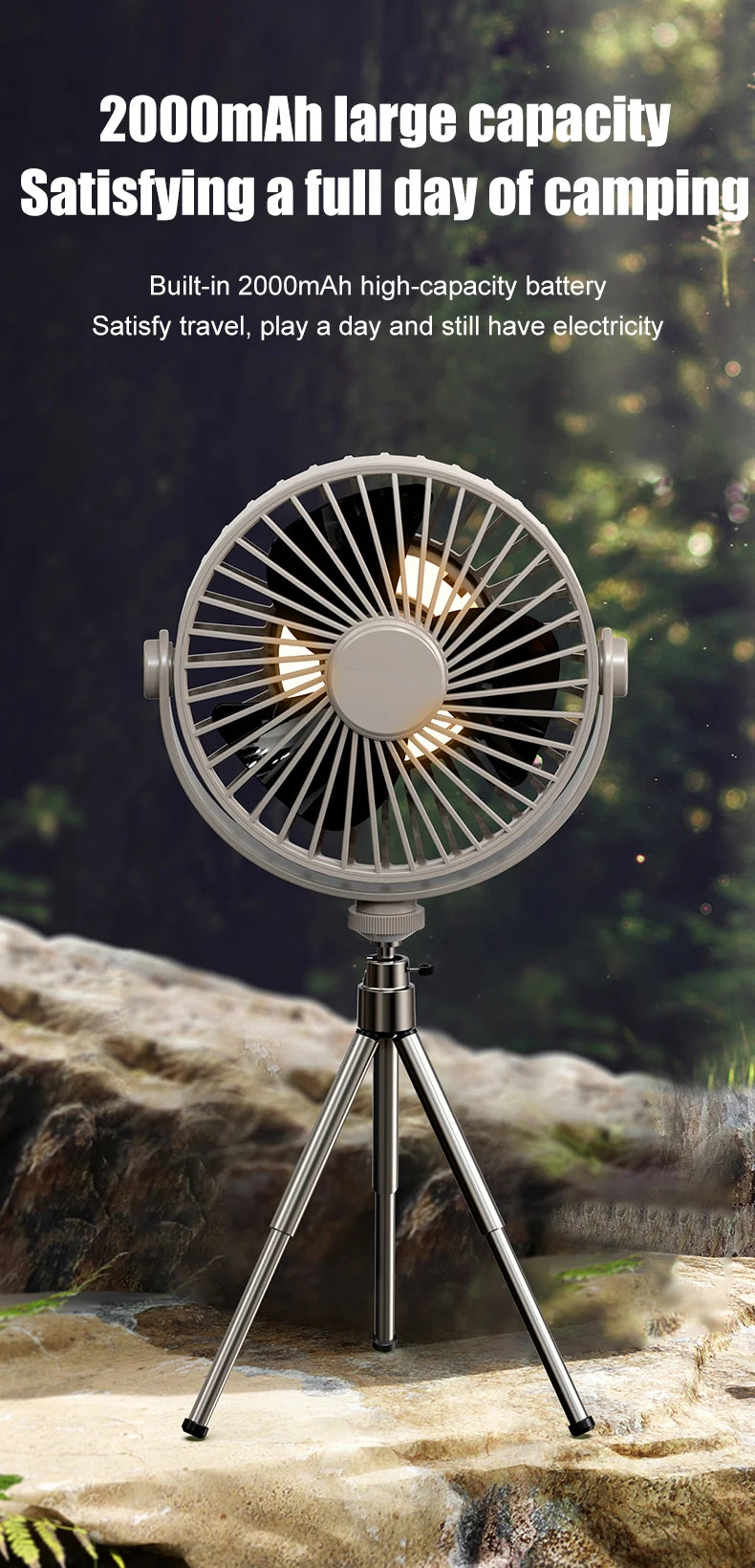 Tripod Stand Desk Air Cooling Blower Rotation Camping Ceiling Fan With Night Light Outdoor USB Chargeable Conditioning Cooler