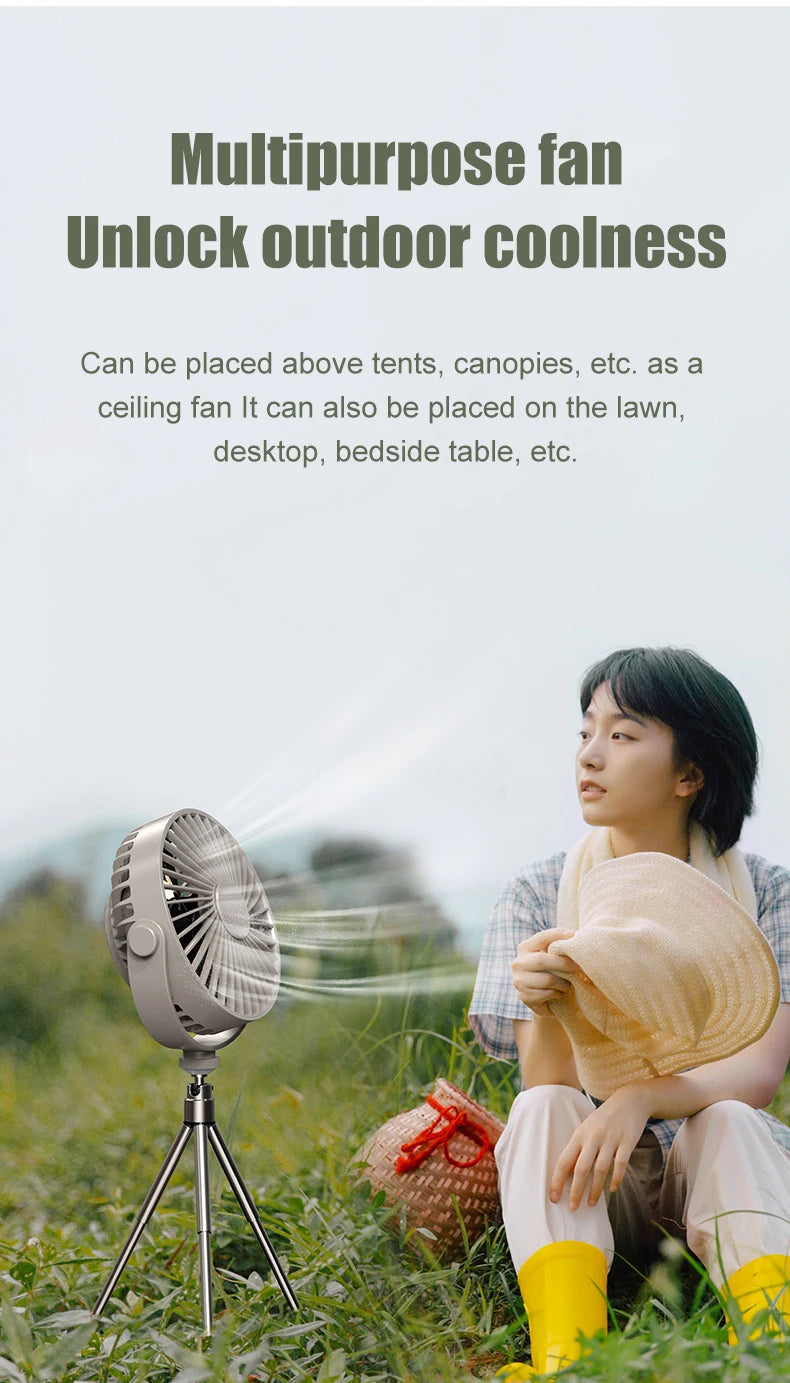 Tripod Stand Desk Air Cooling Blower Rotation Camping Ceiling Fan With Night Light Outdoor USB Chargeable Conditioning Cooler
