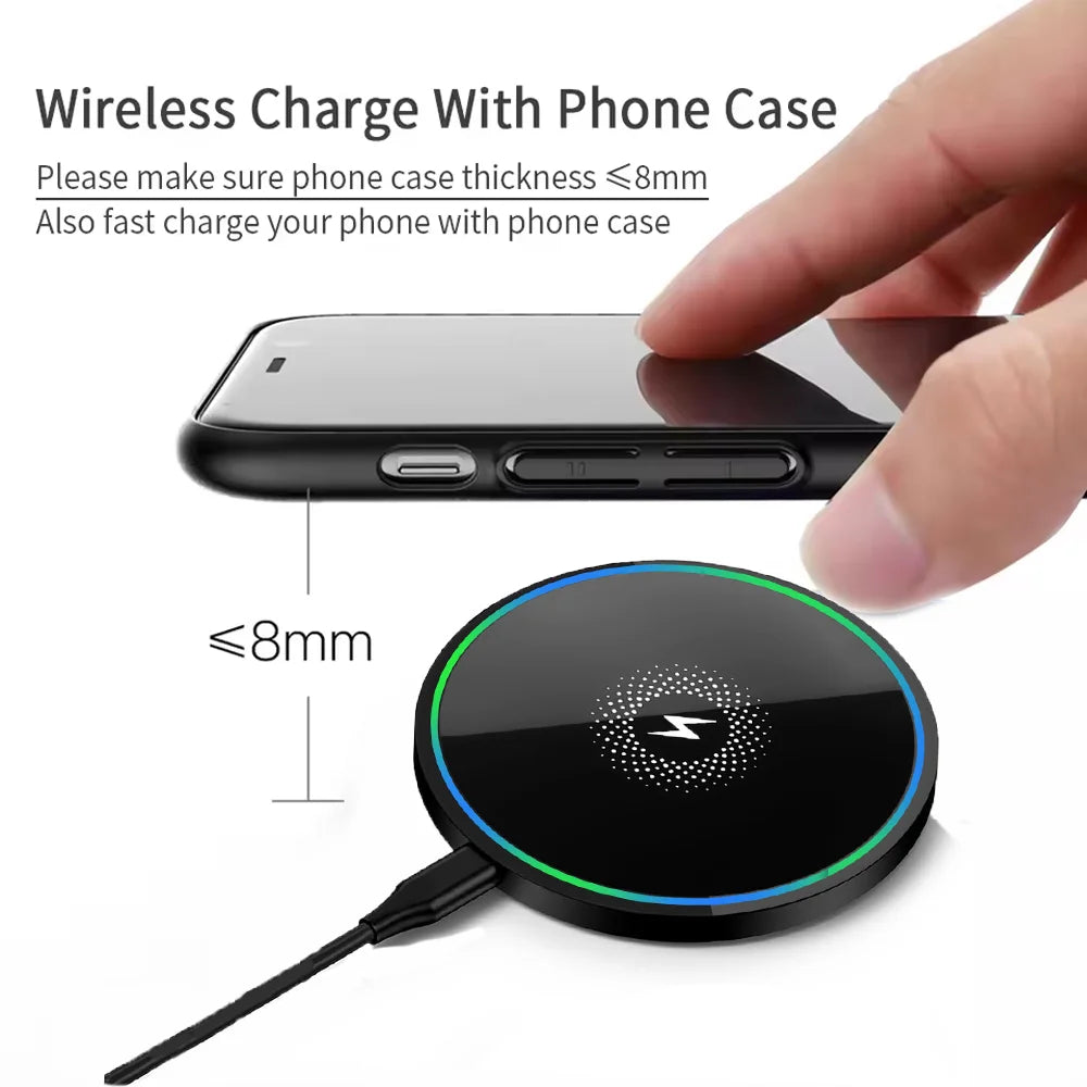 Fast Wireless Charger Compact Portable 15W Qi-Certified Wireless Charger Pad, Fast Charging Dock for iPhone & AirPods