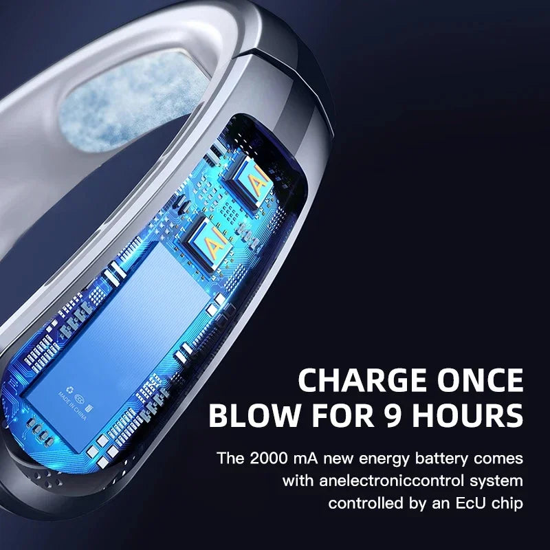 8000mAh USB Hanging Neck Fan Portable Bladeless Mini Rechargeable Mute LED Digital Display Electric Fans Air Cooler New 2025