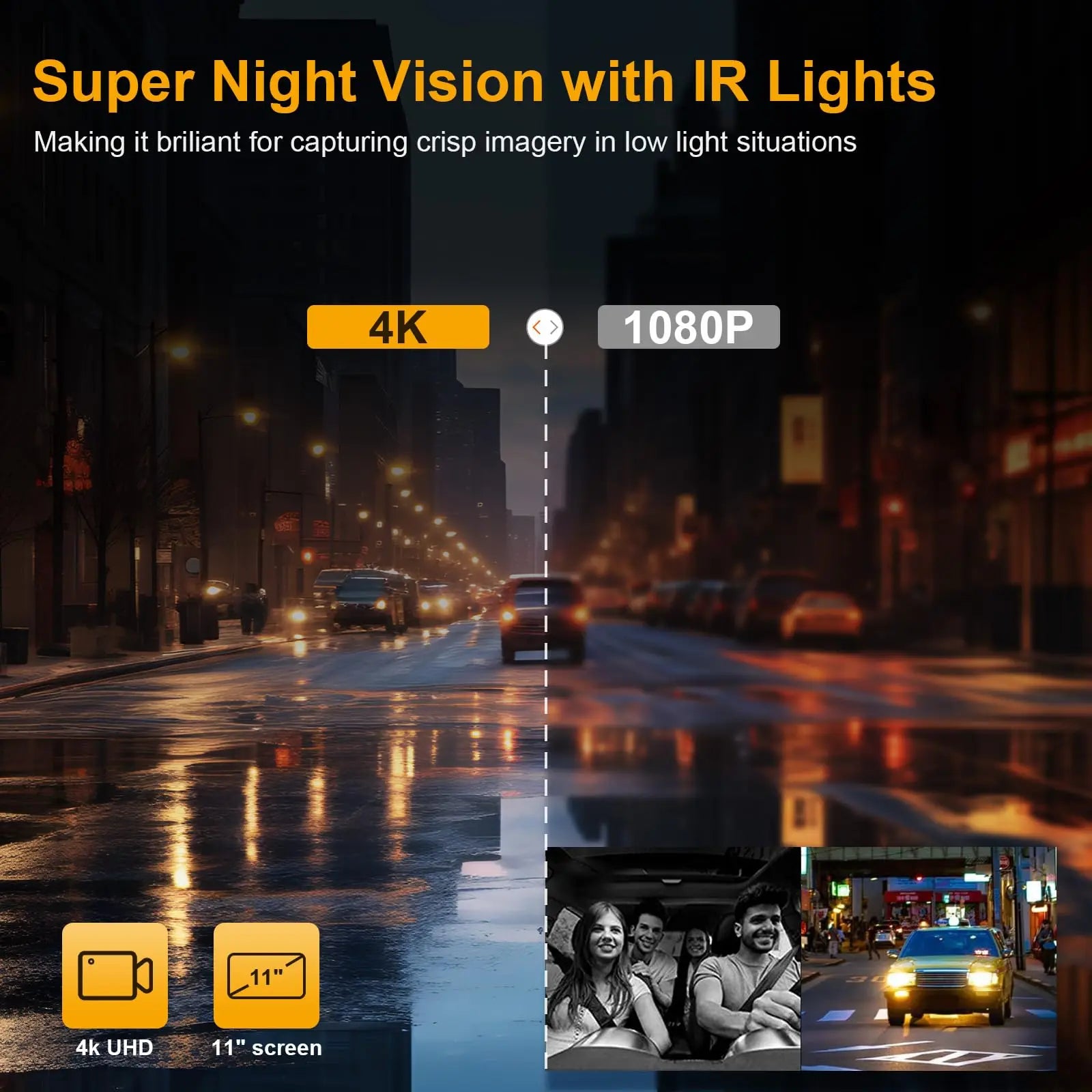 3 Channel Mirror Dash Cam with Front 4K in-Cabin & Rear 1080P Cameras Enhanced Night Vision G-Sensor & Parking Monitor WIFI GPS
